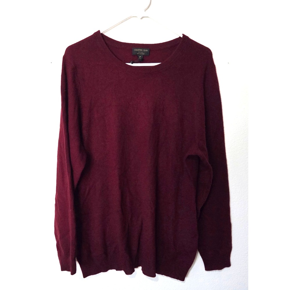 Charter Club Luxury 100% Cashmere Crewneck Lightweight Knit Sweater Burgundy 2X